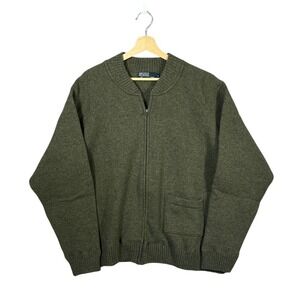 VTG 90s Polo Ralph Lauren Men Wool Zipper One Pocket Sweater Green Size L